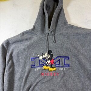 Disney Catalog Mickey Mouse Embroidered Fleece Hoodie Grey XXL CA 25083